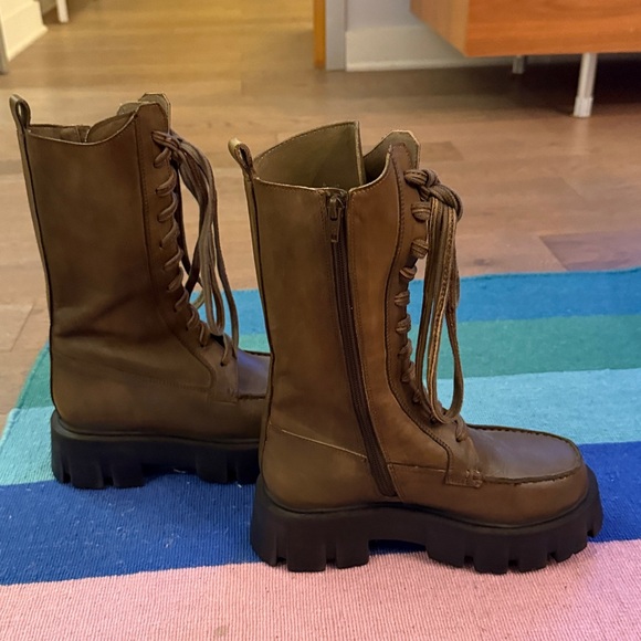 Free People Lace-Up Combat Boots Sz 6. Olive - Picture 3 of 6